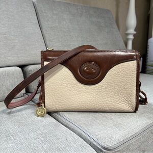 Dooney & Bourke Vintage Ivory Brown Leather Crossbody Bag Classic Zip Top